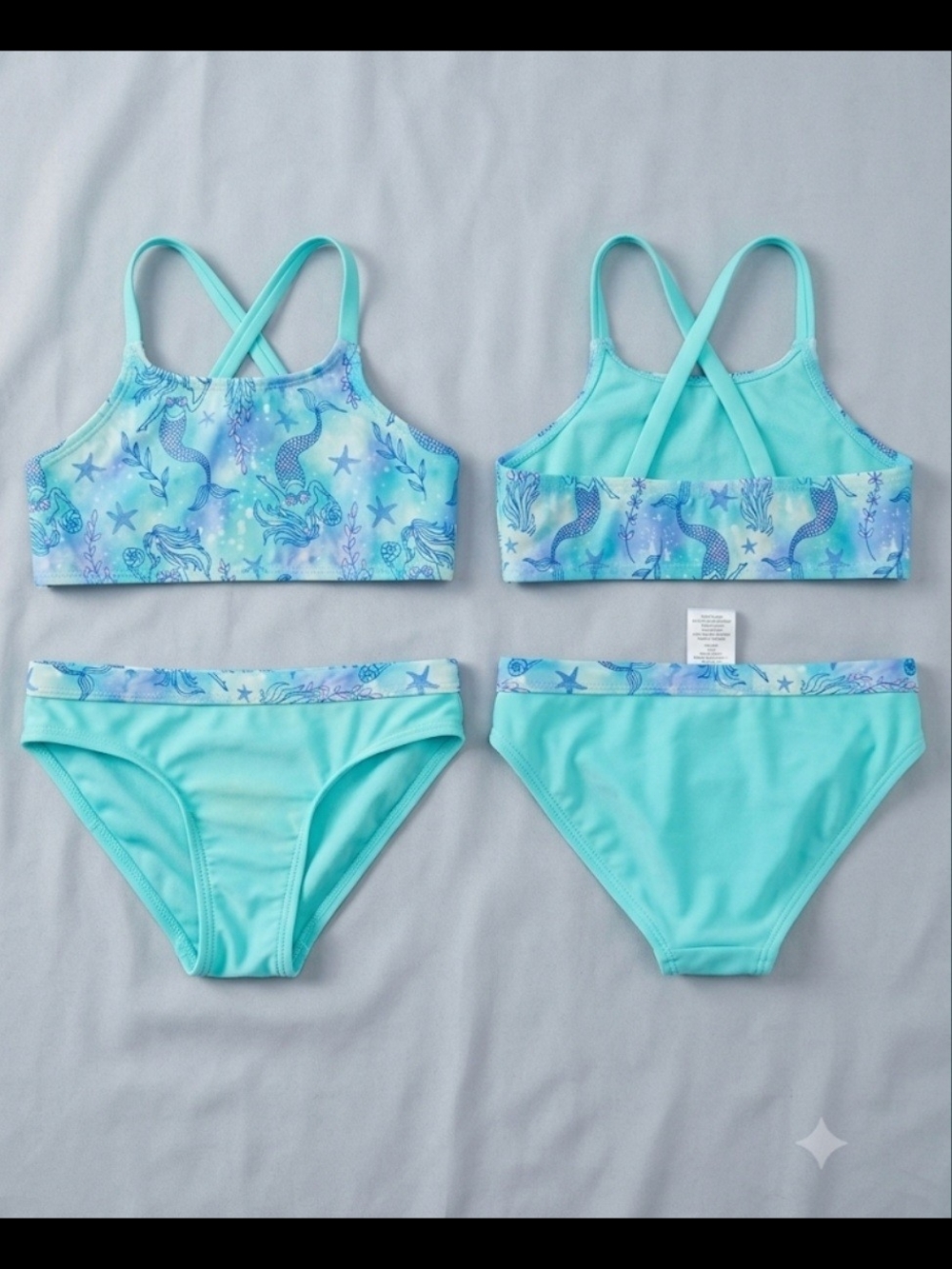 Girls' Aqua Mermaid Print Two-Piece Bikini Swim Set - Light Teal M(7/8)